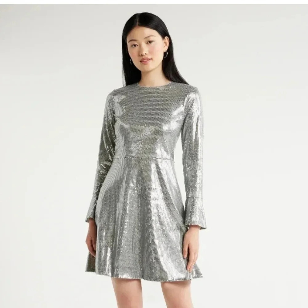 Scoop Women’s Sequin Dress with Slit Sleeves